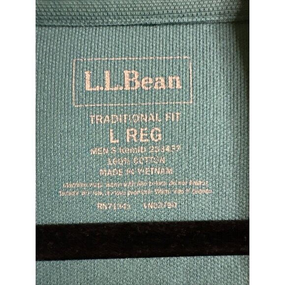LL Bean 233437 Polo Shirt Mens Large Green Traditional Fit BACK COLLAR STAIN - Picture 4 of 11